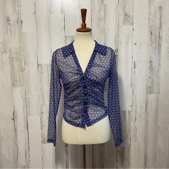 Anthropologie Maeve Sheer Ruched Buttondown Blouse - Picture 4 of 10